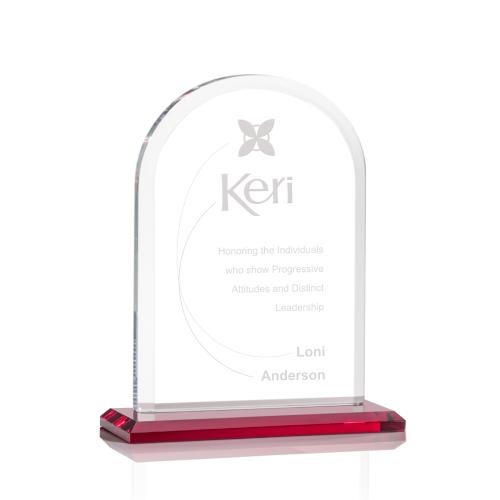 Corporate Awards - Crystal Awards - Colored Crystal - Bridgeport Red Arch & Crescent Crystal Award