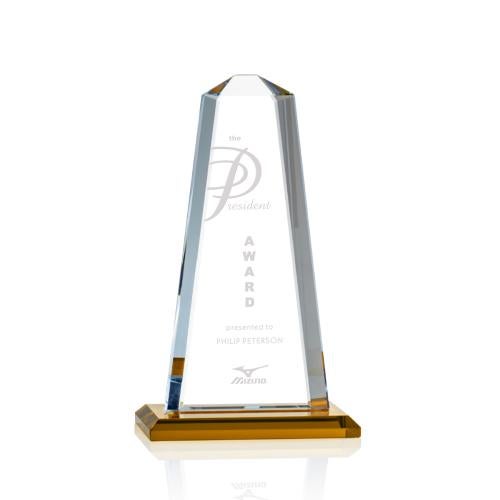 Corporate Awards - Crystal Awards - Colored Crystal - Pinnacle Amber Obelisk Crystal Award