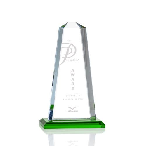 Corporate Awards - Crystal Awards - Colored Crystal - Pinnacle Green Obelisk Crystal Award