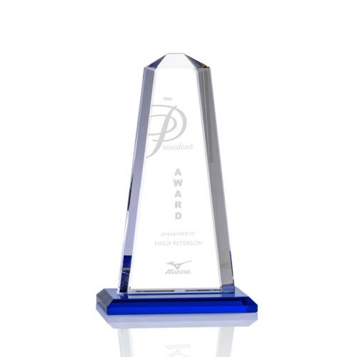 Corporate Awards - Crystal Awards - Colored Crystal - Pinnacle Blue Obelisk Crystal Award