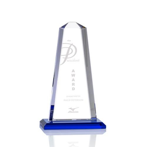 Corporate Awards - Crystal Awards - Colored Crystal - Pinnacle Blue Obelisk Crystal Award