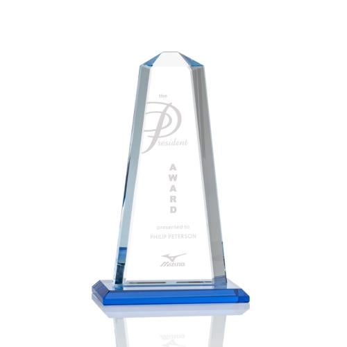 Corporate Awards - Crystal Awards - Crystal Pillar Awards - Pinnacle Sky Blue Obelisk Crystal Award