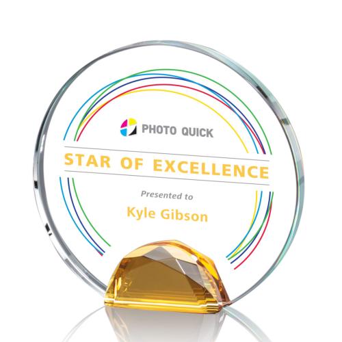 Corporate Awards - Crystal Awards - Colored Crystal - Maplin Full Color  Amber Circle Crystal Award