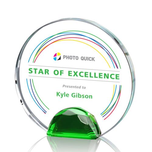 Corporate Awards - Crystal Awards - Colored Crystal - Maplin Full Color Green Circle Crystal Award