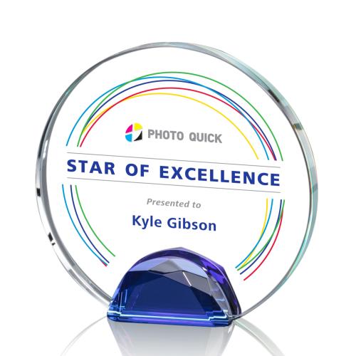 Corporate Awards - Crystal Awards - Colored Crystal - Maplin Full Color Blue Circle Crystal Award