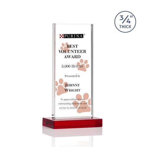 Corporate Awards - Crystal Awards - Colored Crystal - Arizona Full Color Red Rectangle Crystal Award