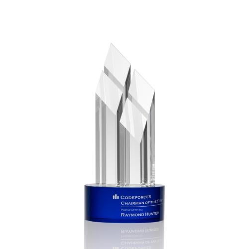 Corporate Awards - Crystal Awards - Colored Crystal - Overton Blue  Obelisk Crystal Award