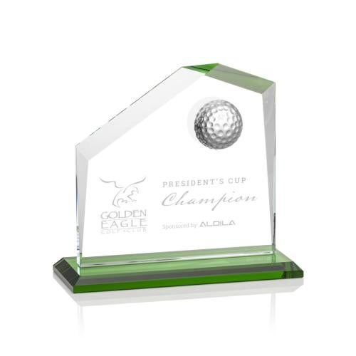 Corporate Awards - Crystal Awards - Colored Crystal - Andover Golf Green  Peak Crystal Award