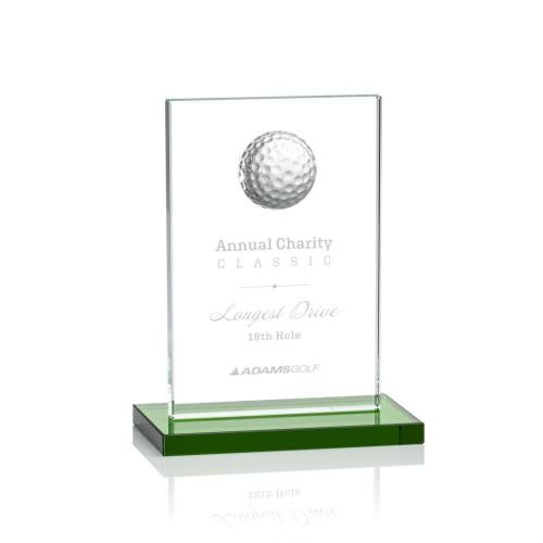 Corporate Awards - Crystal Awards - Colored Crystal - Cumberland Golf Green Rectangle Crystal Award