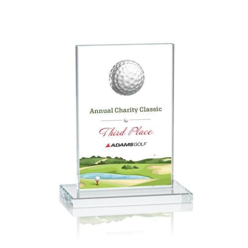 Corporate Awards - Sports Awards - Golf Awards - Cumberland Full Color Golf Clear Rectangle Crystal Award