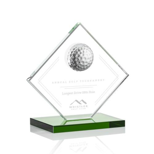 Corporate Awards - Crystal Awards - Colored Crystal - Barrick Golf Green  Spheres Crystal Award