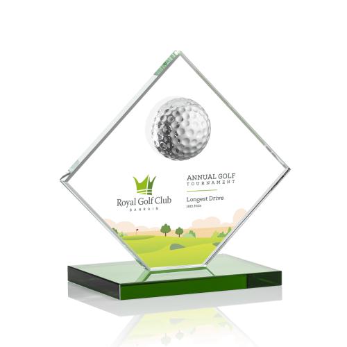 Corporate Awards - Crystal Awards - Colored Crystal - Barrick Golf  Full Color Green  Crystal Award