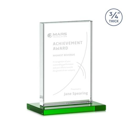 Corporate Awards - Glass Awards - Colored Glass Awards - Manhattan Green Rectangle Crystal Award