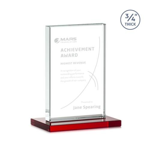 Corporate Awards - Crystal Awards - Colored Crystal - Red Crystal Awards - Manhattan Red Rectangle Crystal Award