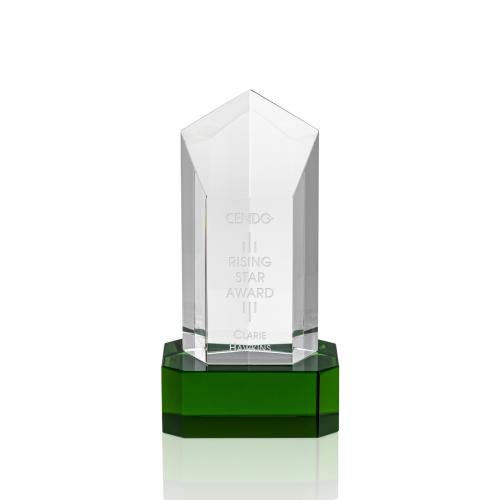 Corporate Awards - Crystal Awards - Colored Crystal - Jolanda Green  on Base Obelisk Crystal Award