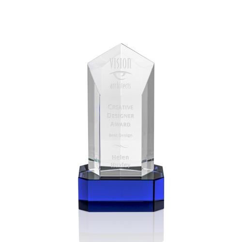 Corporate Awards - Crystal Awards - Colored Crystal - Jolanda Blue  on Base Obelisk Crystal Award