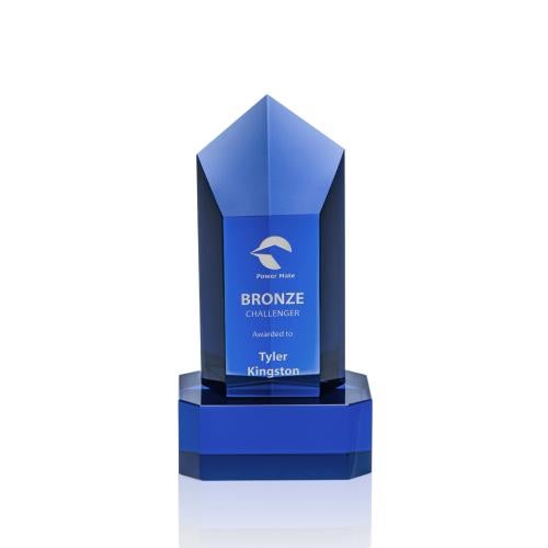 Corporate Awards - Crystal Awards - Colored Crystal - Jolanda Blue/Blue  on Base Obelisk Crystal Award