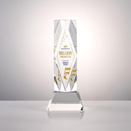 Corporate Awards - Crystal Awards - Crystal Pillar Awards - President Full Color Clear on Base Obelisk Crystal Award