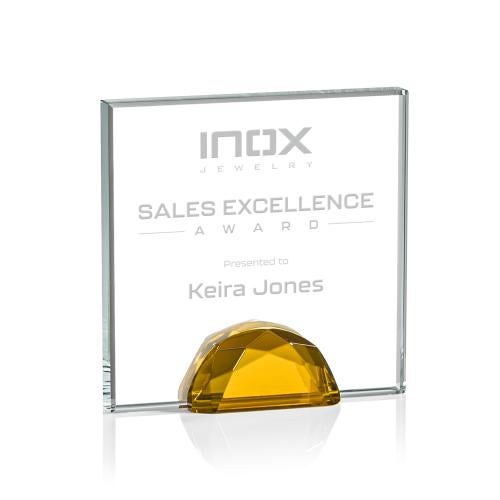 Corporate Awards - Crystal Awards - Colored Crystal - Entwhistle Amber  Crystal Award