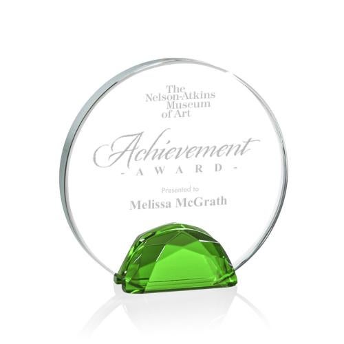 Corporate Awards - Crystal Awards - Colored Crystal - Galveston Green Circle Crystal Award