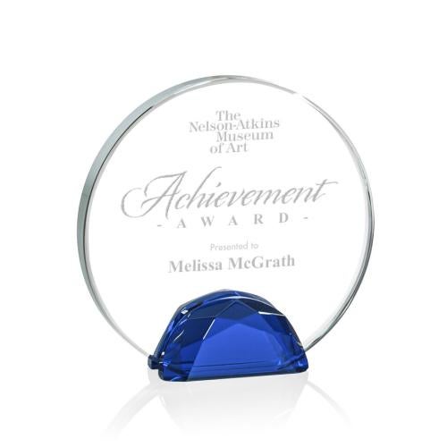 Corporate Awards - Crystal Awards - Colored Crystal - Galveston Blue Circle Crystal Award
