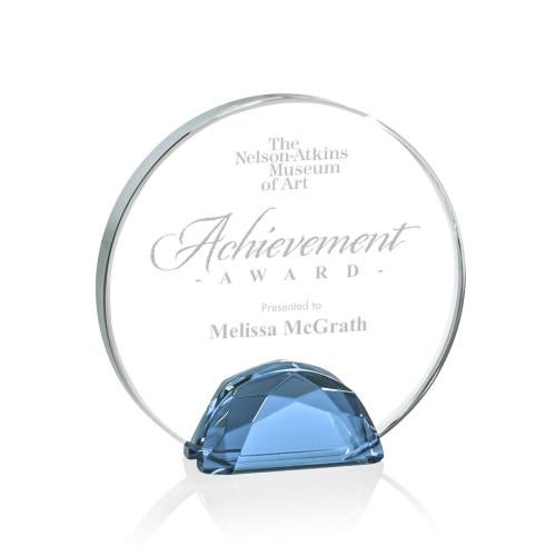 Corporate Awards - Crystal Awards - Galveston Sky Blue Circle Crystal Award