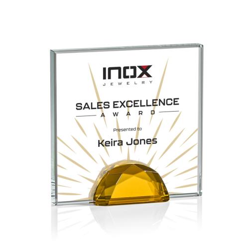 Corporate Awards - Award Shapes - Diamond Awards - Entwhistle Full Color Amber  Crystal Award