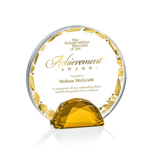 Corporate Awards - Award Shapes - Diamond Awards - Galveston Full Color Amber  Circle Crystal Award