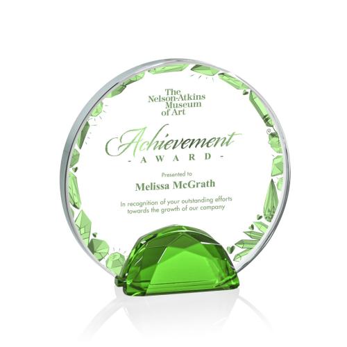 Corporate Awards - Award Shapes - Diamond Awards - Galveston Full Color Green  Circle Crystal Award