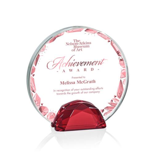 Corporate Awards - Award Shapes - Diamond Awards - Galveston Full Color Red  Circle Crystal Award