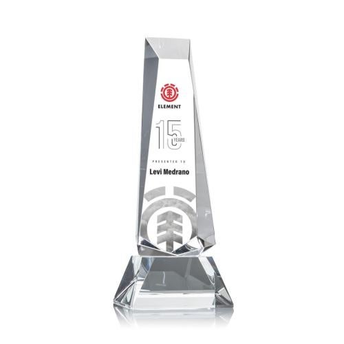 Corporate Awards - Crystal Awards - Crystal Pillar Awards - Rustern Full Color Clear on Base Obelisk Crystal Award