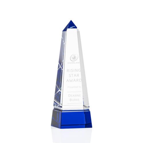 Corporate Awards - Crystal Awards - Colored Crystal - Groove Blue  Obelisk Crystal Award