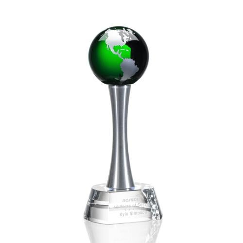 Corporate Awards - Crystal Awards - Colored Crystal - Willshire Globe Green  Spheres Crystal Award