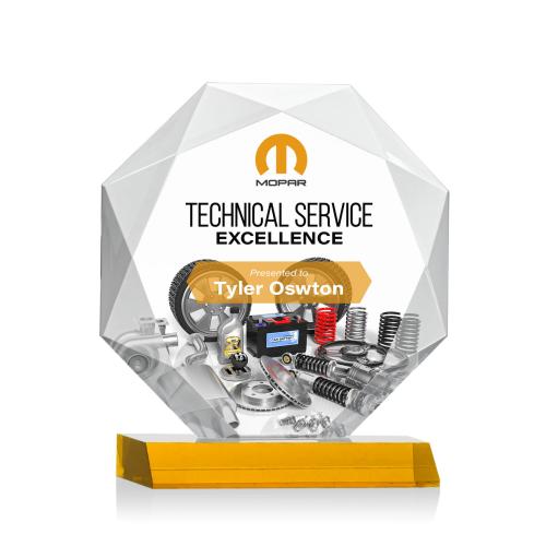 Corporate Awards - Crystal Awards - Colored Crystal - Kitchener Full Color Amber  Crystal Award