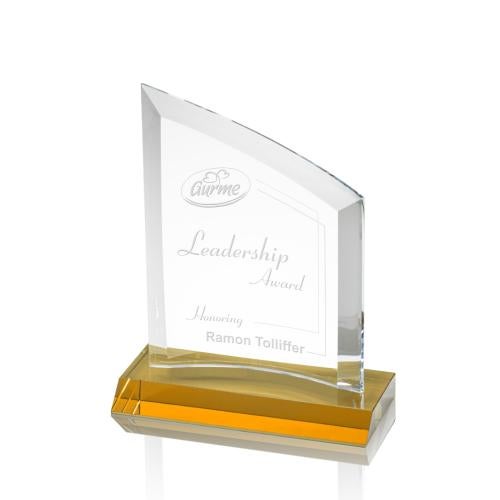 Corporate Awards - Crystal Awards - Colored Crystal - Templar Amber Peak Crystal Award