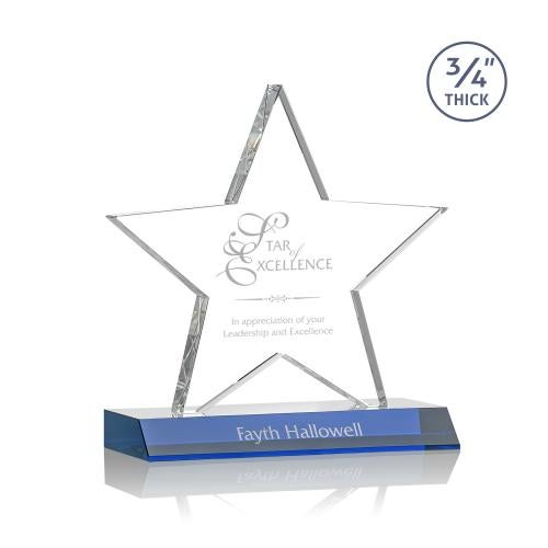 Corporate Awards - Crystal Awards - Colored Crystal - Chippendale Blue Star Crystal Award