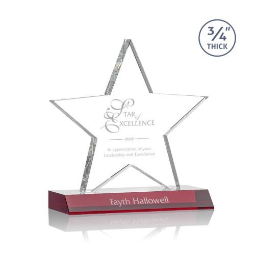 Corporate Awards - Crystal Awards - Colored Crystal - Chippendale Red Star Crystal Award