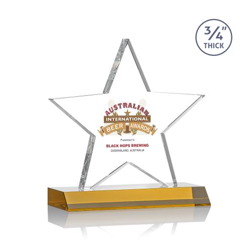 Corporate Awards - Crystal Awards - Colored Crystal - Chippendale Full Color Amber  Star Crystal Award