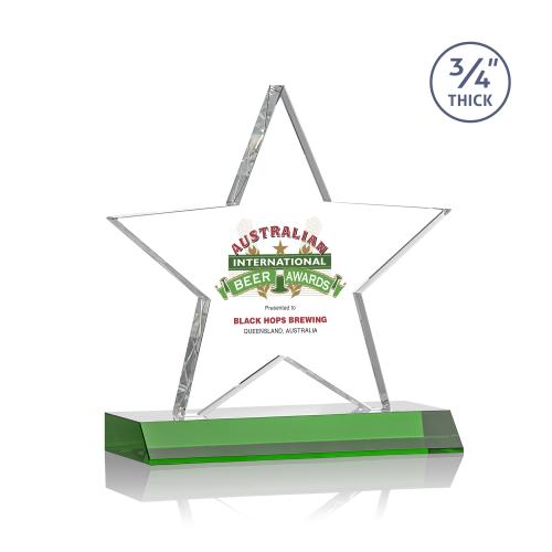Corporate Awards - Crystal Awards - Colored Crystal - Chippendale Full Color Green Star Crystal Award