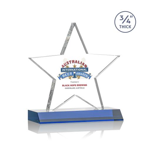 Corporate Awards - Crystal Awards - Colored Crystal - Chippendale Full Color Blue  Star Crystal Award