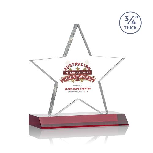 Corporate Awards - Crystal Awards - Colored Crystal - Chippendale Full Color Red  Star Crystal Award