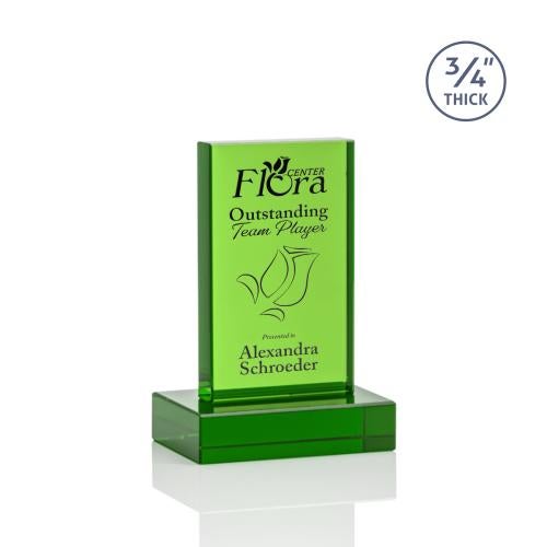 Corporate Awards - Crystal Awards - Colored Crystal - Hathaway Green Rectangle Crystal Award