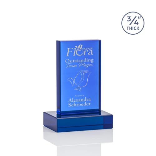 Corporate Awards - Crystal Awards - Colored Crystal - Hathaway Blue Rectangle Crystal Award
