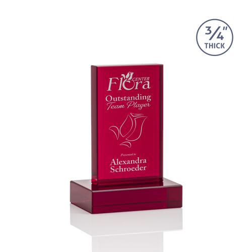 Corporate Awards - Crystal Awards - Colored Crystal - Hathaway Red  Rectangle Crystal Award