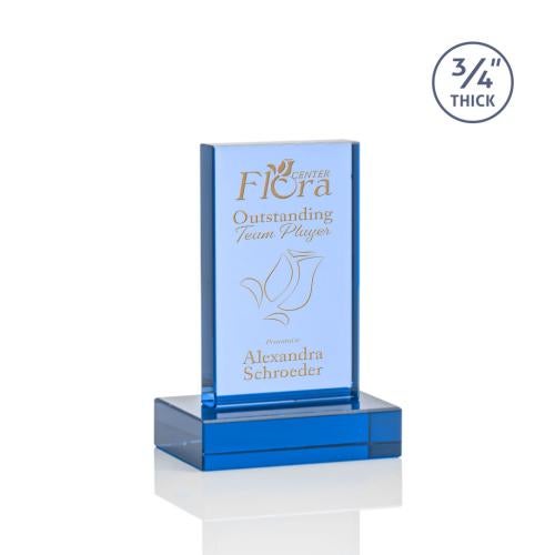 Corporate Awards - Crystal Awards - Colored Crystal - Hathaway Sky Blue Rectangle Crystal Award
