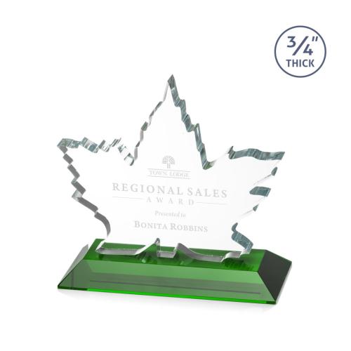Corporate Awards - Crystal Awards - Colored Crystal - Maple Leaf Green Abstract / Misc Crystal Award