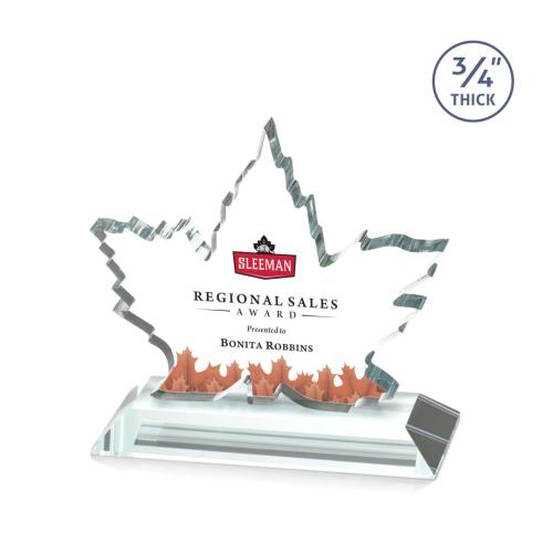 Corporate Awards - Full Color Awards - Maple Leaf Full Color Starfire Abstract / Misc Crystal Award