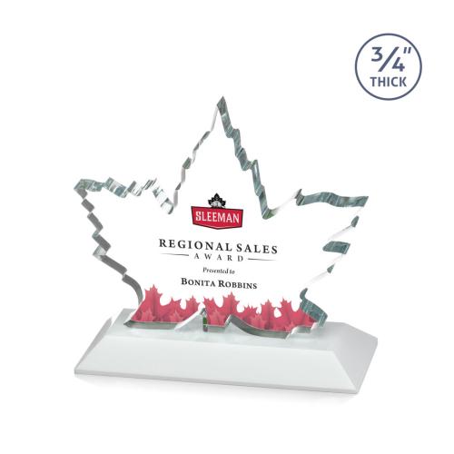 Corporate Awards - Full Color Awards - Maple Leaf Full Color White Abstract / Misc Crystal Award