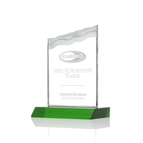 Corporate Awards - Crystal Awards - Colored Crystal - Oakwood Green Peak Crystal Award