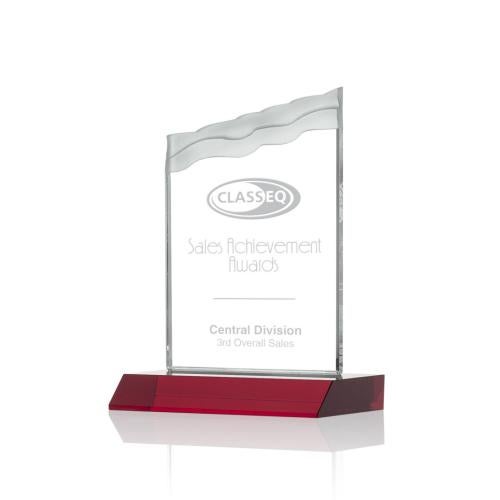 Corporate Awards - Crystal Awards - Colored Crystal - Red Crystal Awards - Oakwood Red Peak Crystal Award